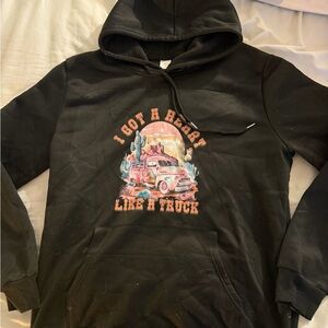 Black Graphic Pullover Hoodie with Vintage Truck Motif